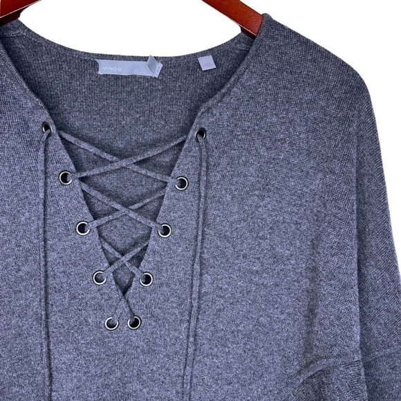 VINCE Merino Wool and Cashmere Lace Front Sweater Size XS in Charcoal Gray - Picture 5 of 11
